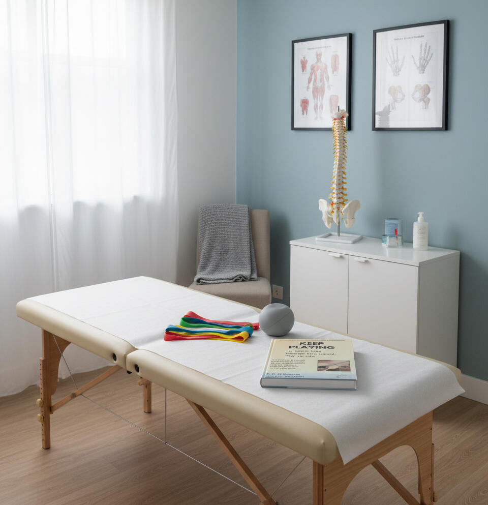 Treatment for Adult Guitar Pain Treatment room with book on table blending rehab and music